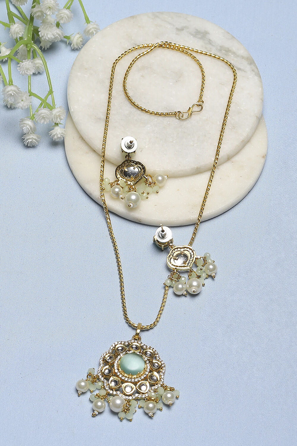 Mint Green Stone Necklace Set image number 2