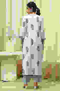 Blue Cotton Hand Block Print Unstitched Suit Set image number 6