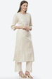 Off White Cotton Hand Block Print Unstitched Suit Set image number 6