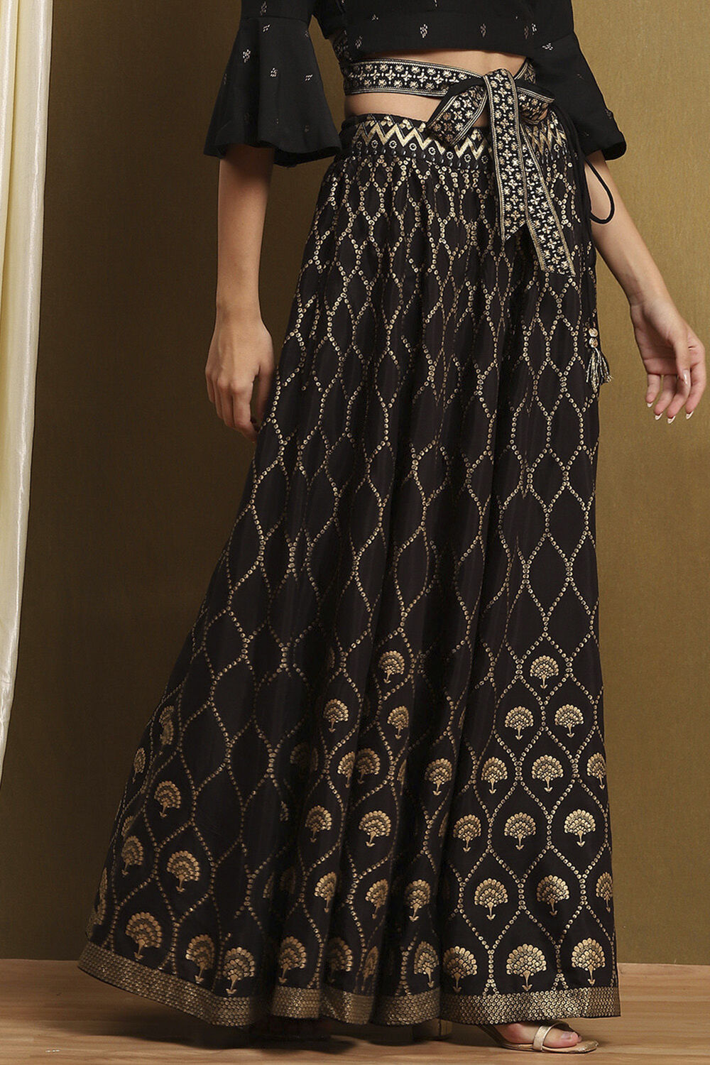 Black Shantoon Block Printed Festive Skirt image number 3