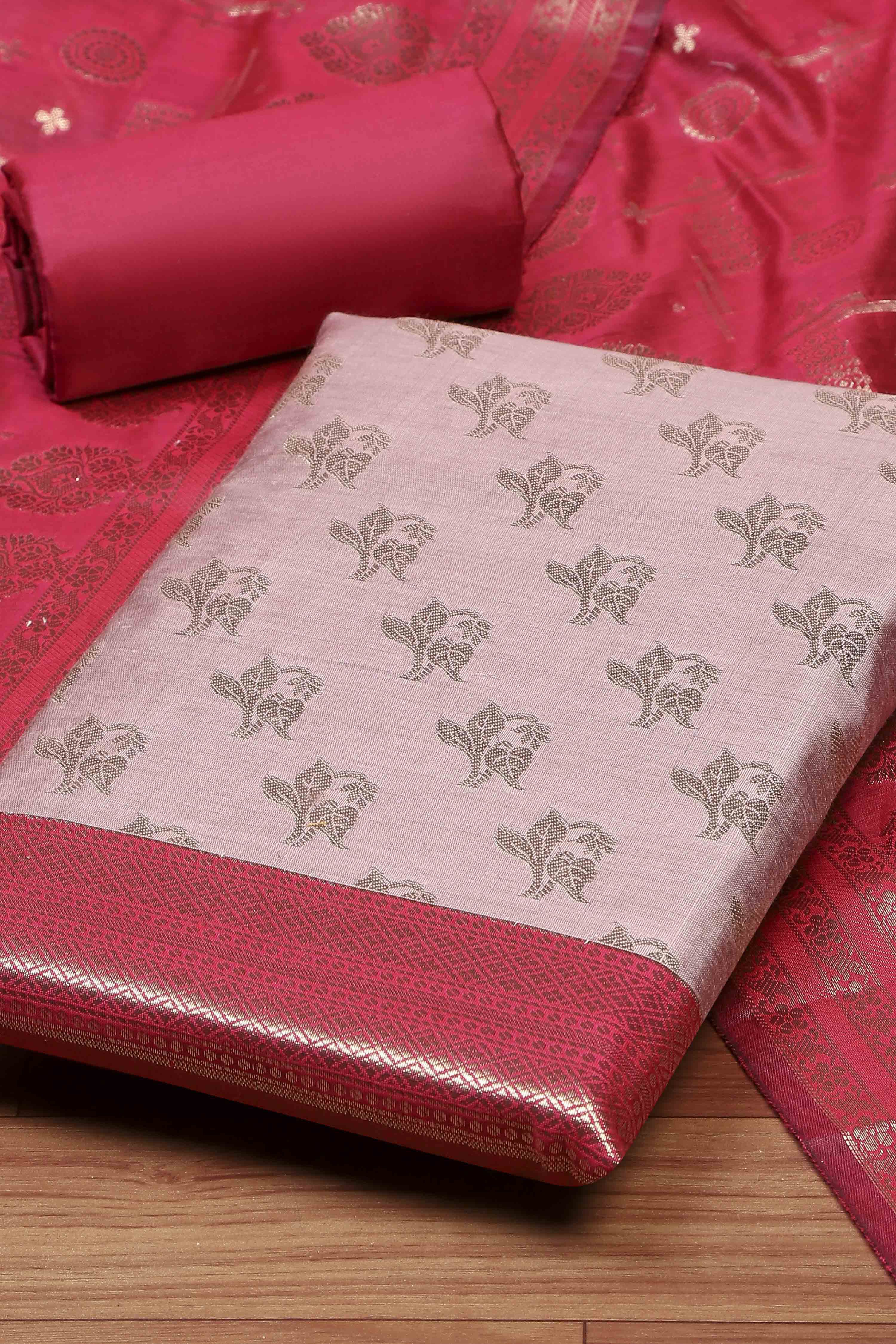 Mauve Cotton Printed Embroidered Unstitched Suit Set image number 1