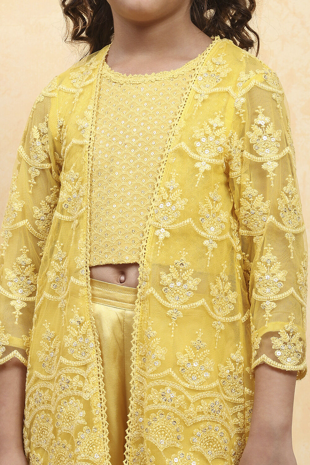 Yellow Viscose Embroidered STRAIGHT 3 Piece Set image number 1