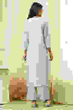 Aqua Cotton Silk Embroidered Straight Suit Set image number 5