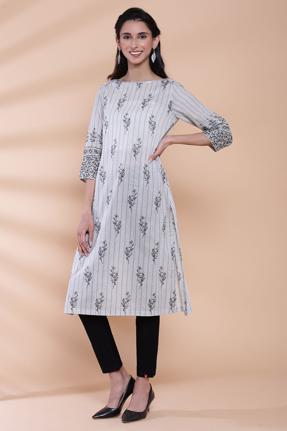 Turquoise Cotton Straight Kurta image number 0
