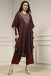 Blue and Brown Satin Printed Kaftan-Style Kurta Set image number 5