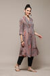 Peach & Blue Polyester Straight Printed Kurta image number 5