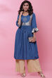 Blue Art Silk Flared Kurta image number 5