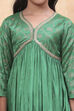 Green Viscose Blend Gathered A-line Festive Kurta Set image number 1