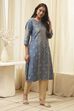Blue Poly Cotton Straight Yarndyed Kurta image number 4