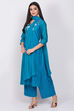 Blue Poly Cotton Straight Kurta Palazzo Suit Set image number 3