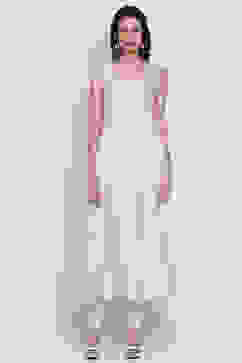 Off White Poly Cotton Flared Kurta Churidar Suit Set image number 5