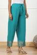 Blue Jacquard Solid Straight Palazzo Pants image number 3