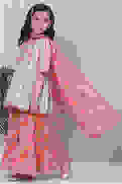 Aqua & Coral Cotton A-Line Kurta Garara Suit Set image number 5