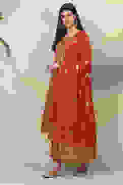 Red Cotton Straight Kurta Slim Pant Suit Set image number 5