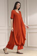 Burnt Orange Dyed Asymmetric Kurta Set image number 5