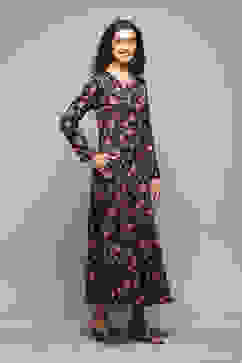 Black Knitted A-Line Printed Dress image number 4