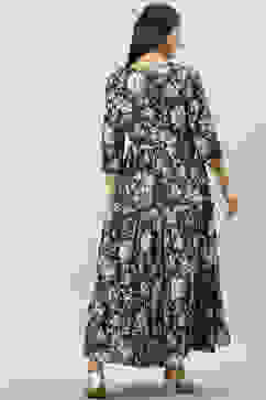 Navy Cotton Tiered Printed Dress image number 4