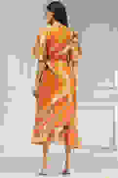 Mustard Yellow Printed Flared Dress image number 3