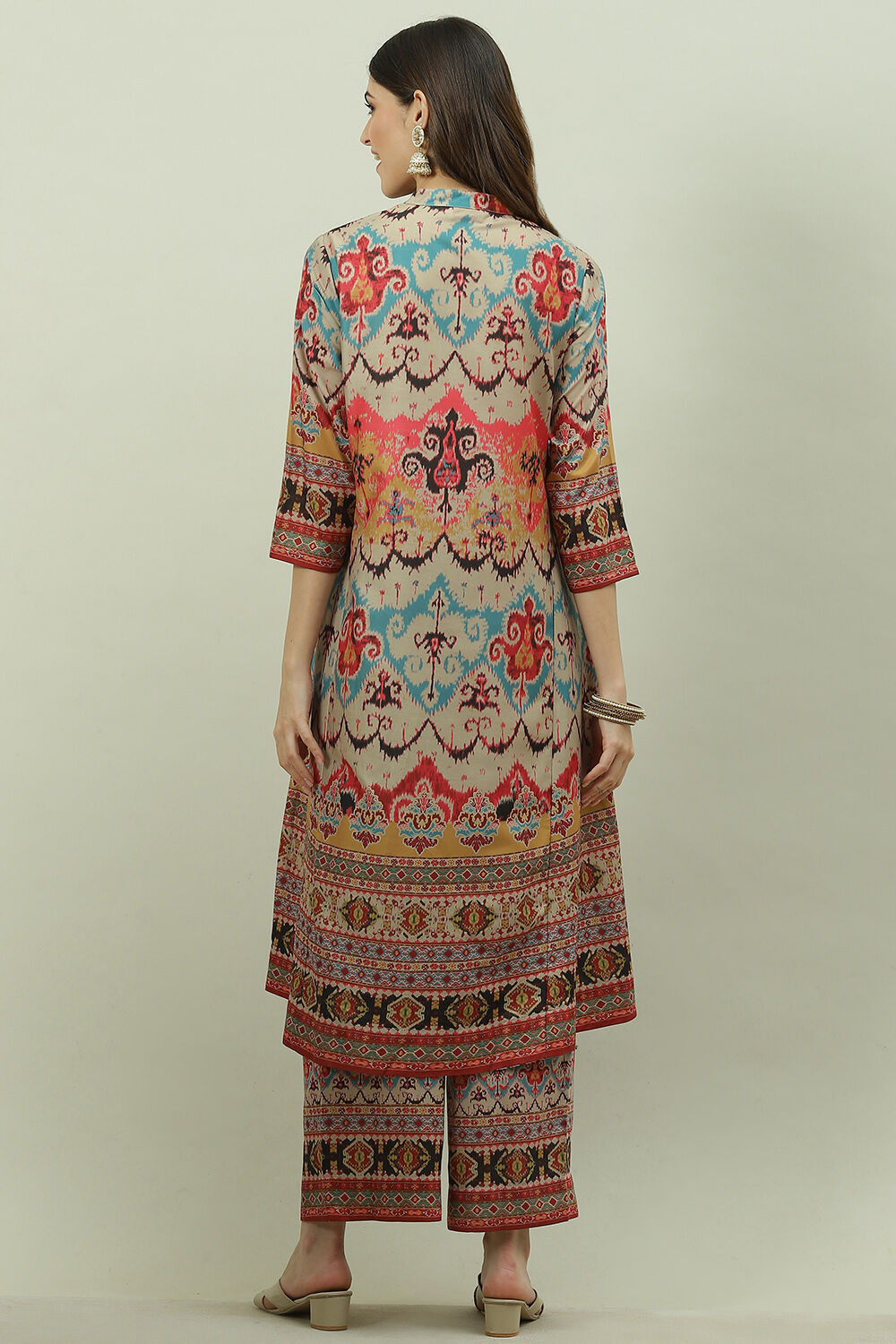 Blue Art Silk Asymmetric Kurta Palazzo Suit Set image number 4