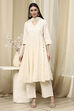 Off-White Cotton Schiffli Anarkali Suit Set image number 6