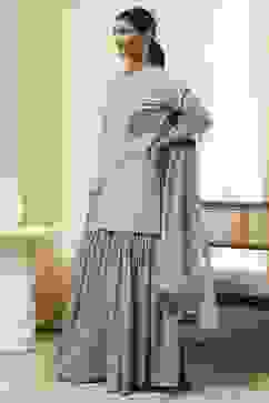 Powder Blue Embroidered Straight Suit Set image number 3