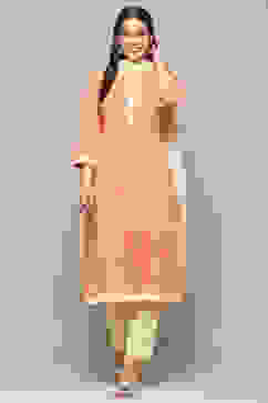 Peach Cotton Unstitched Suit set image number 8