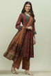 Maroon and Green Viscose Flared Kurta Palazzo Suit Set