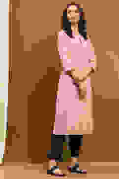 Beige Cotton Blend Solid Straight Kurta image number 4