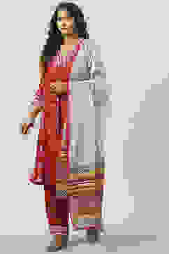 Red LIVA A-Line Kurta Palazzo Suit Set image number 5