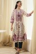 Off-White and Blue Cotton Straight Kurta image number 0