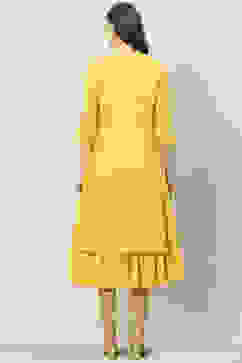 Yellow Art Silk Straight Embroidered Kurta image number 4