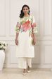 Beige Cotton Floral Printed Straight Kurta Set image number 6
