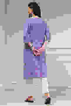 Purple Cotton Ikat Straight Kurta image number 3
