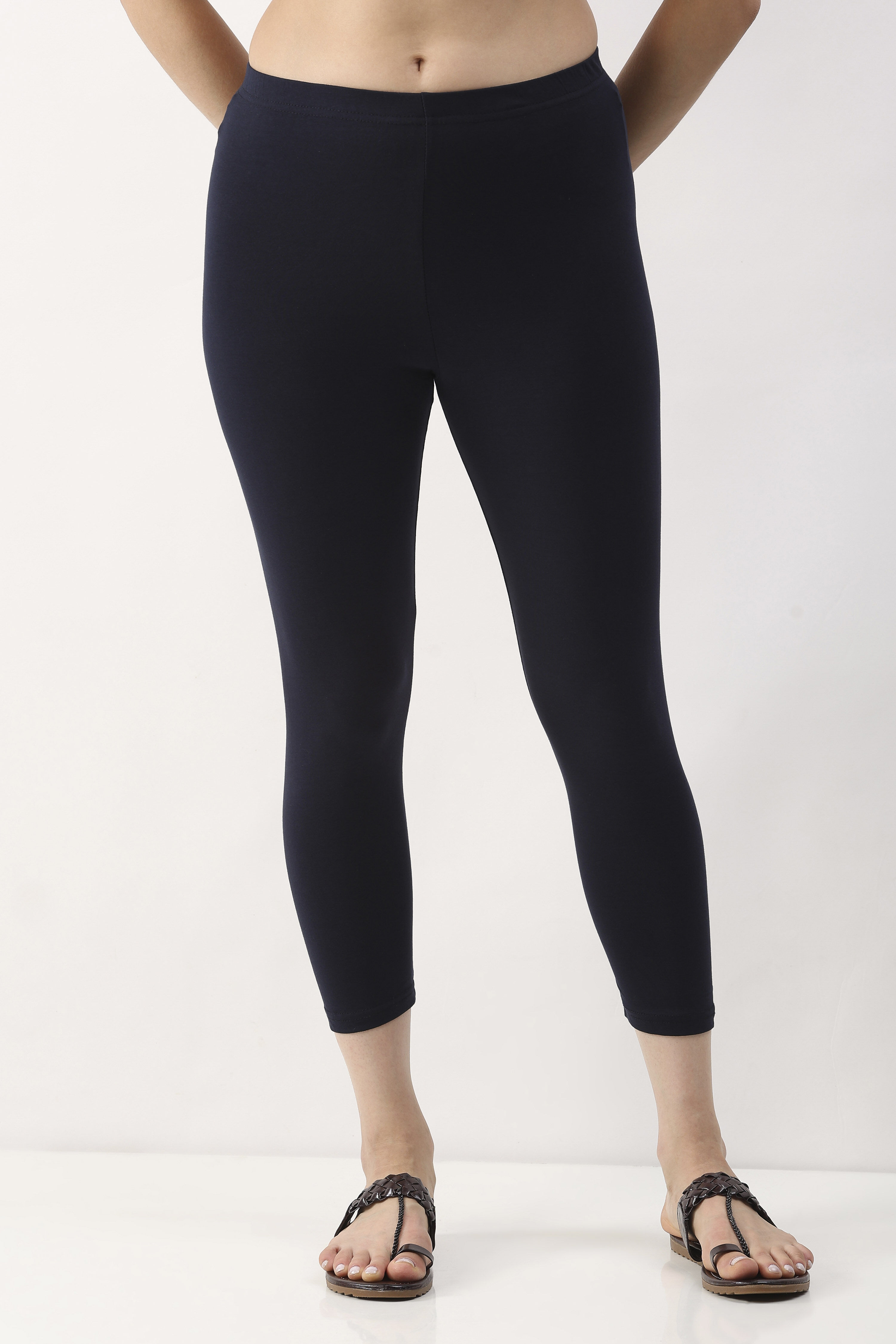 Navy Cotton Lycra Leggings image number 4