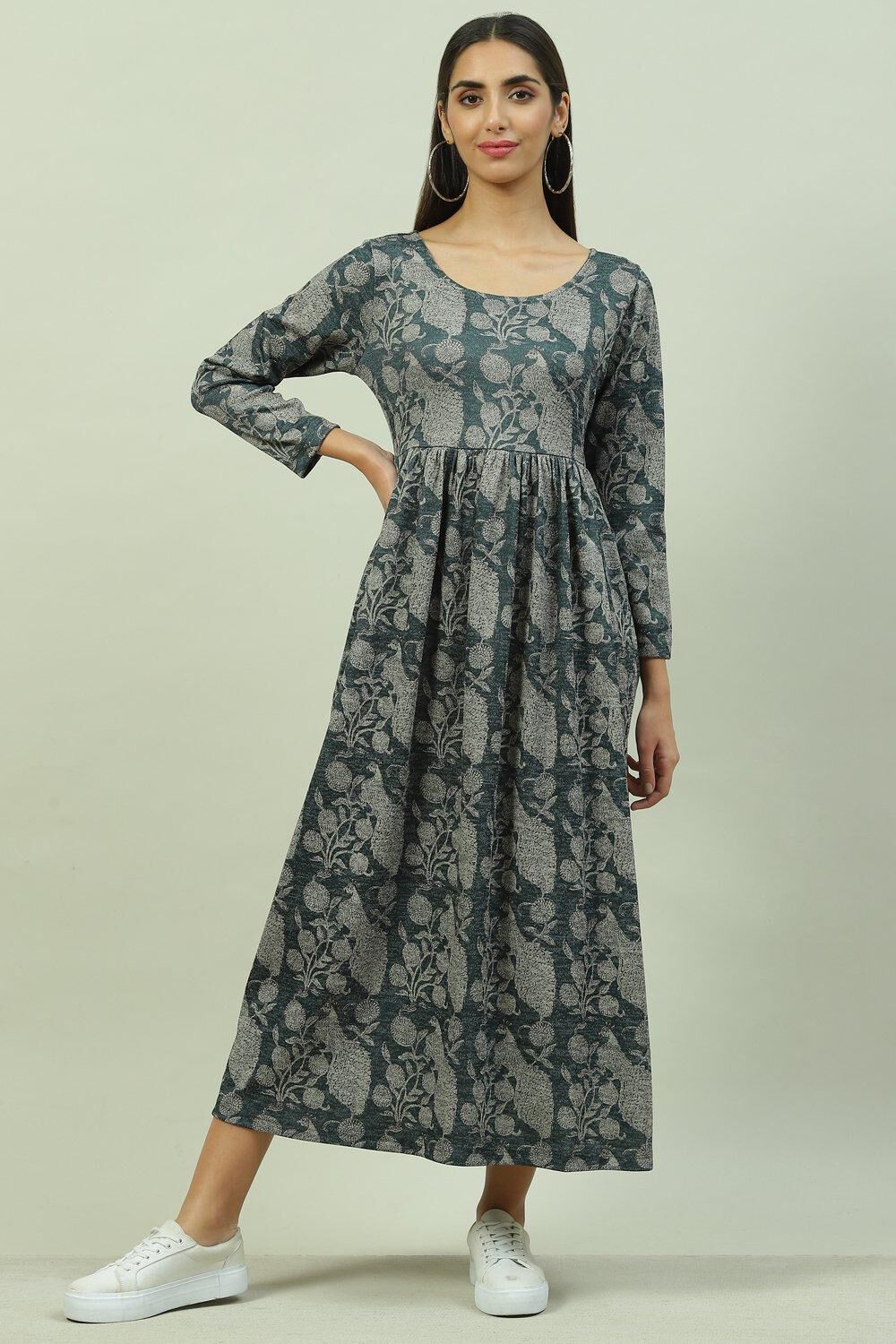 Charcoal Flared Printed Dress image number 0