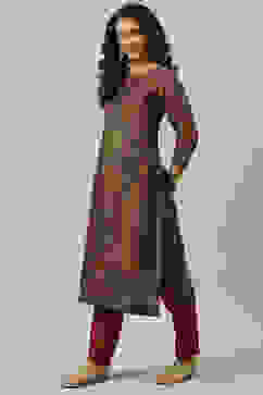 Burnt Orange Rayon Straight Printed Kurta image number 3