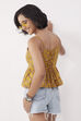 Mustard Cotton Floral Tie-Up Back Top image number 3