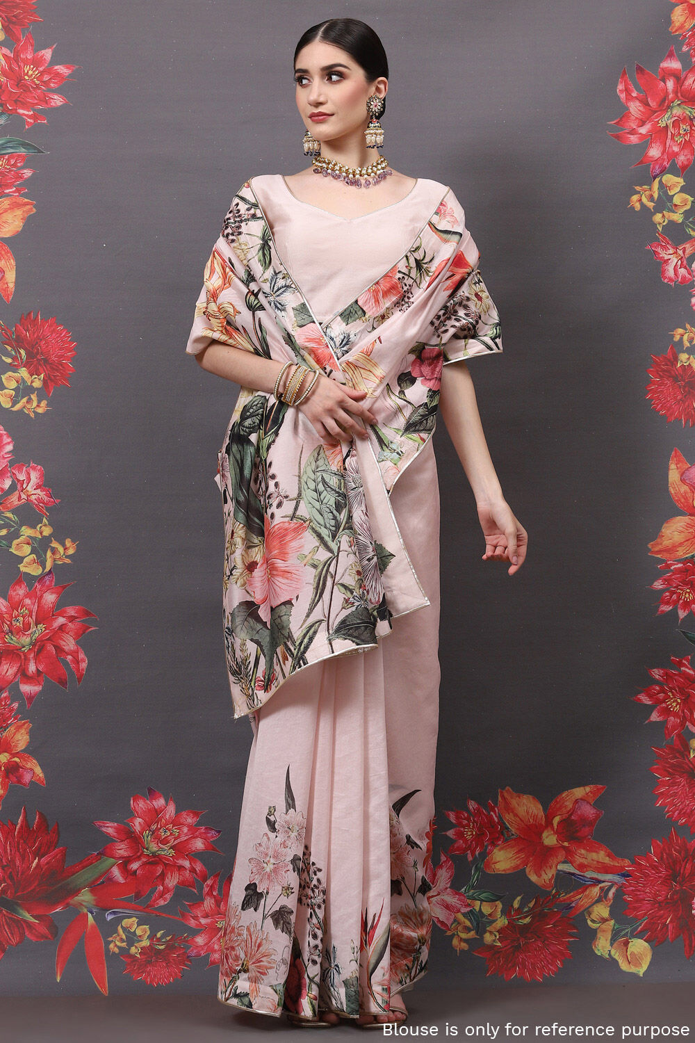 Rohit Bal Peach Cotton Silk Printed Saree image number 5