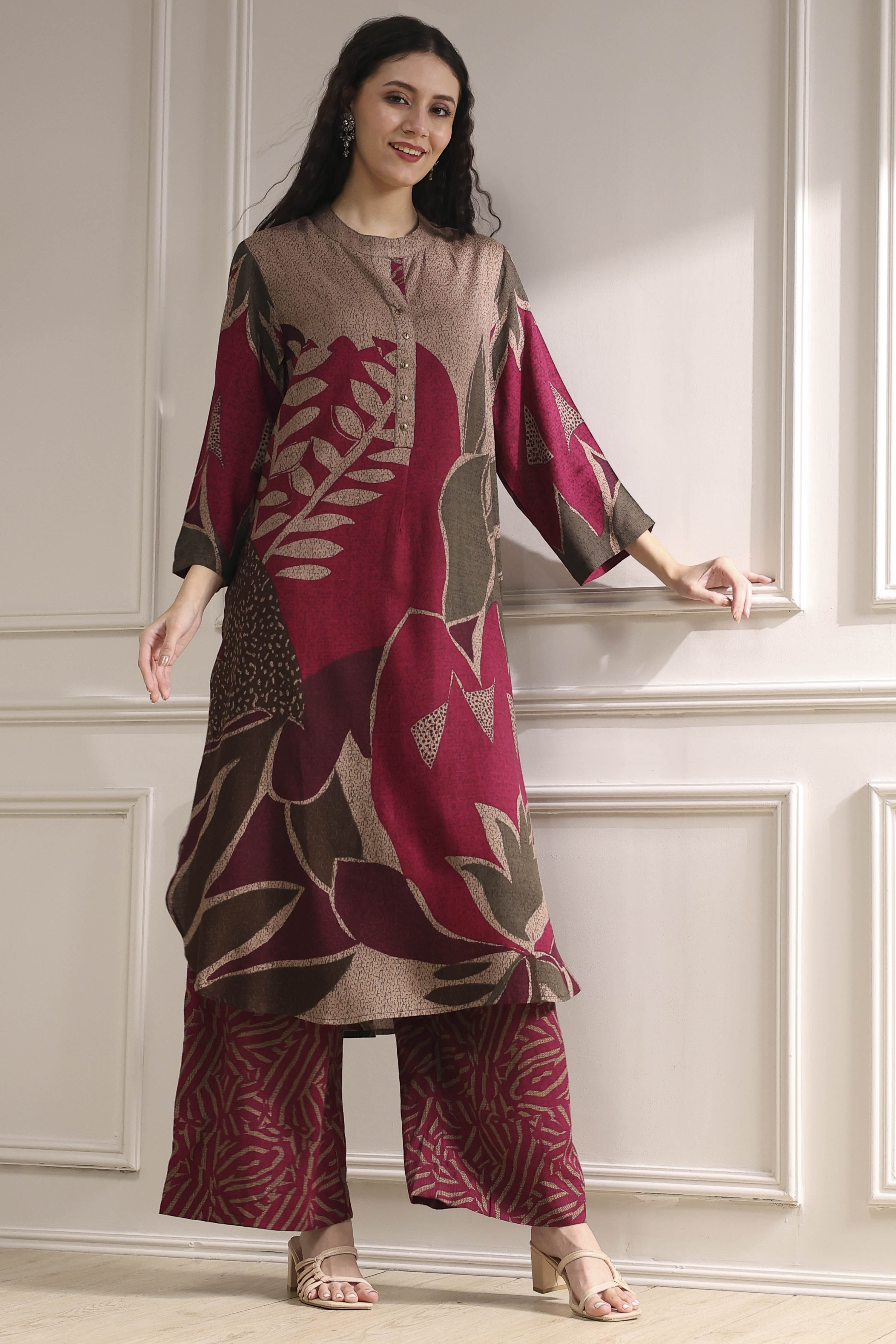 Berry Printed Straight Kurta Set image number 0