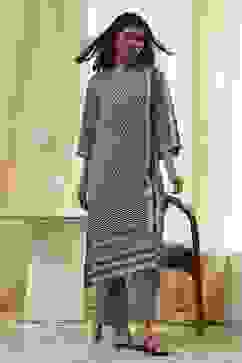 Black and Beige Printed Straight Kurta Set image number 0