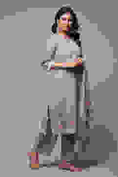 Powder Blue Cotton Straight Kurta Palazzo Suit Set image number 4