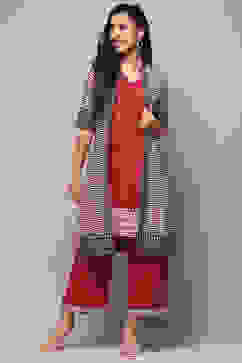 Maroon Cotton Printed Kurta & Palazzo Suit Set image number 0