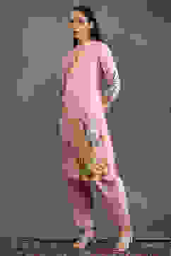 Rohit Bal Light Pink Silk Chanderi Floral Straight Kurta Set image number 2