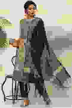 Beige Cotton Handloom Unstitched Suit Set image number 7