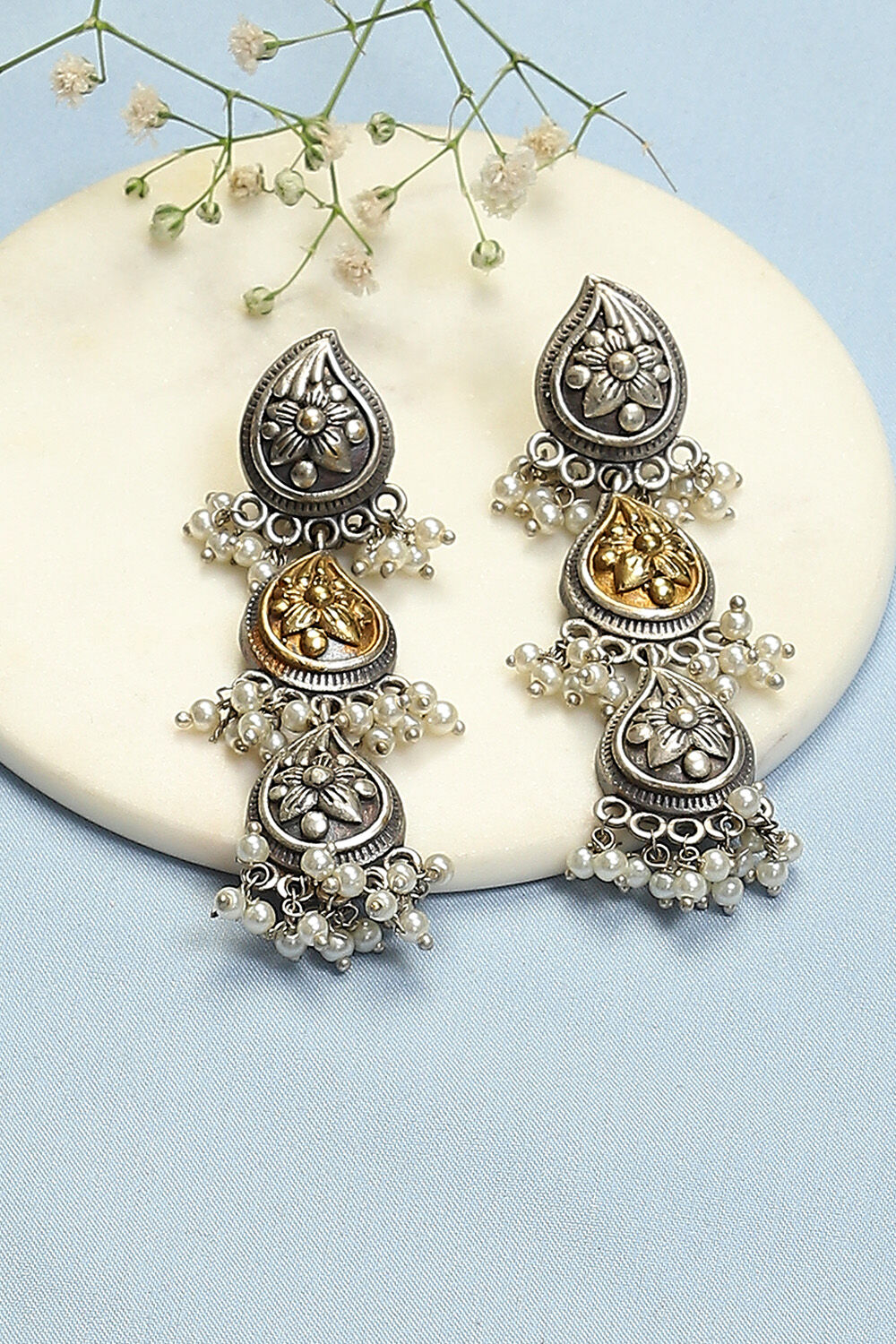 Dual Oxidised Brass Earrings image number 0