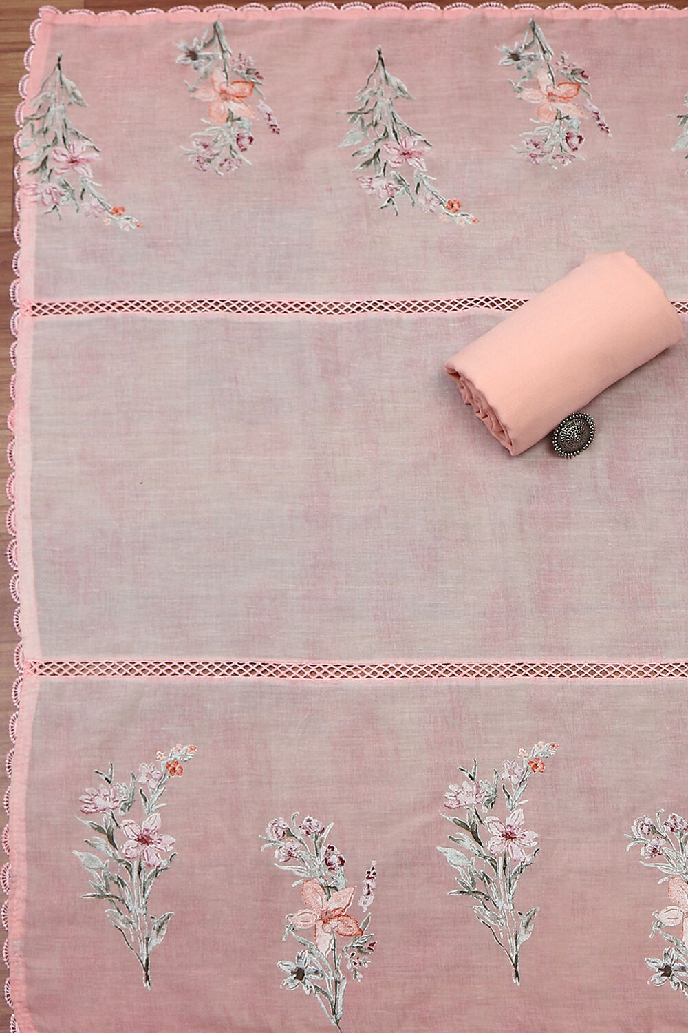 Pink Cotton Floral Printed Unstitched Suit Set image number 3