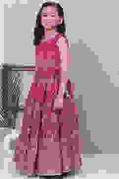 Dark Pink Art Silk Flared Lehenga image number 3