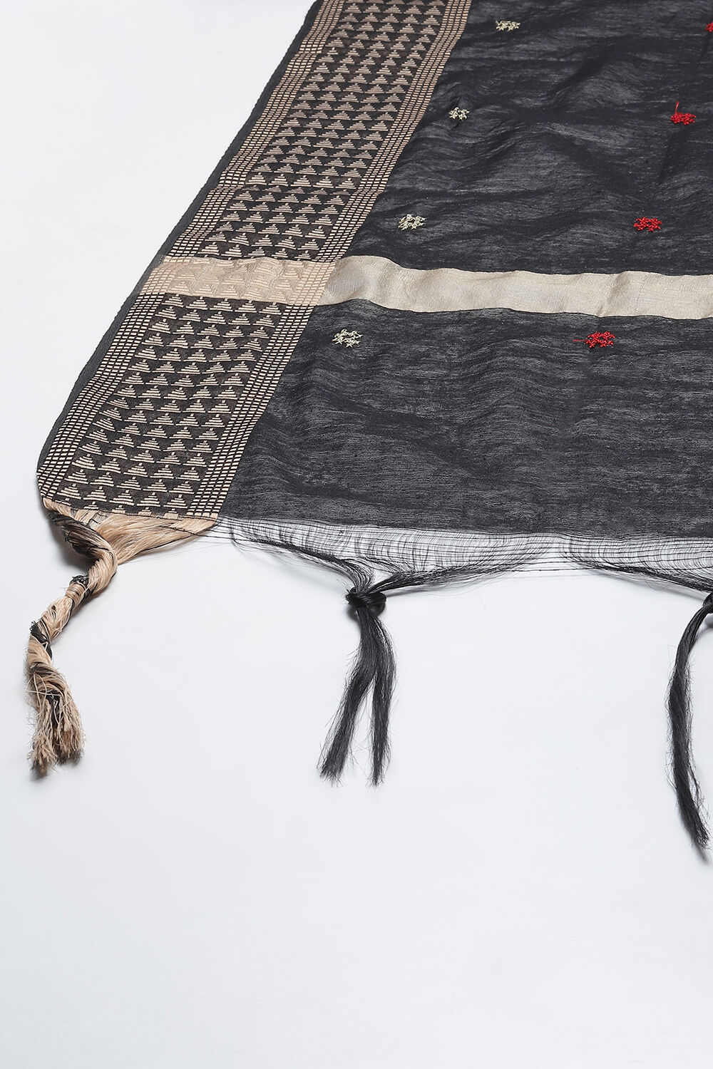 Yellow Chanderi Machine Embroidered Unstitched Suit Set image number 3