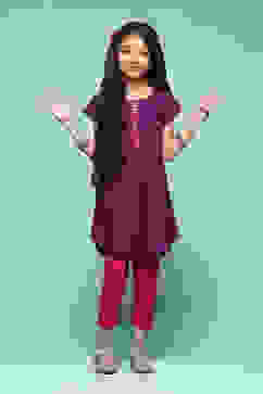 Purple Cotton Straight Solid Kurta Set image number 6