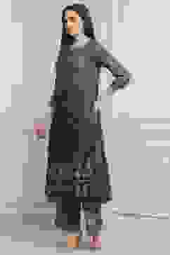 Blue Viscose Rayon Flared Kurta Pants Set image number 3